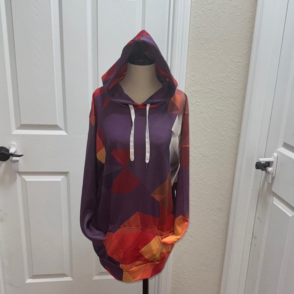 Hoodie geometric pattern mult color kangaroo pocket size XXL /XXXL lightweight